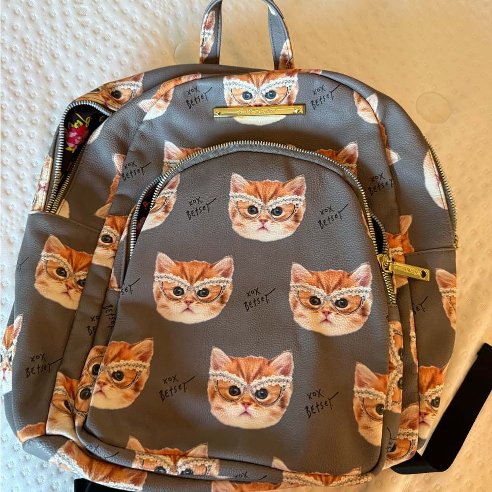 Betsey Johnson Gray Cat Face Backpack